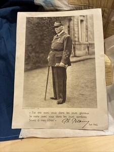 WW2 FRANCE PETAIN VICHY OFFICE PICTURE WITH MESSAGE,June 1940,LOOK