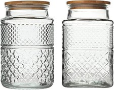 Large Glass Storage Jar, 2 Pack 60 FL OZ Glass Food Storage Containers with Bamb