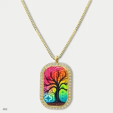 Amazing Colorful Tree of Life Pendant Necklace Chain Graphic Dog Tag Chain Gift