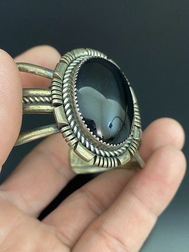 Ray Begay Navajo VTG Native American Sterling Silver Black Onyx Cuff Bracelet - Picture 2 of 8