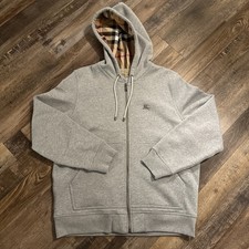 Burberry Grey Zip Up Hoodie Nova Check Lining Pale Grey Melange Size XL