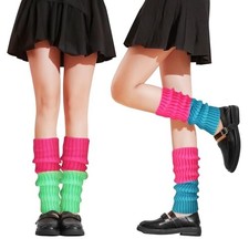 2 Pairs Neon Leg Warmers, 80s Accessories for Women, Retro Fashion Knit