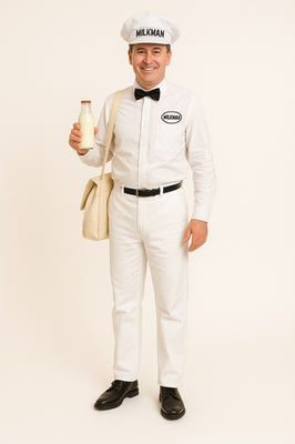 White Milkman Milk Man Hat and Black Bowtie Set Adjustable Halloween  Accessory | eBay