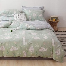 Rabbit Kids Duvet Cover Set, 100% Cotton Bedding for Boys Girls Teens Single ...