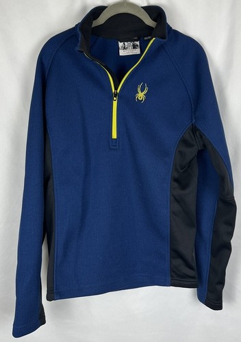 Men’s Spyder Small Quarter 1/4 Zip Pullover Blue Black Waffle - Picture 2 of 4