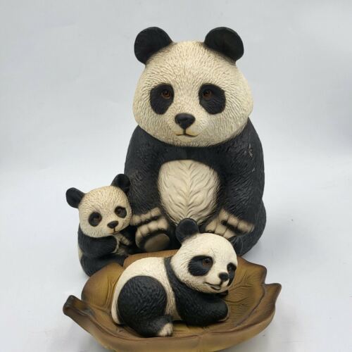 Panda Bear Figurine Mother and Babies Harvey Knox Kingdom Global Arts Signed  - Picture 1 of 9