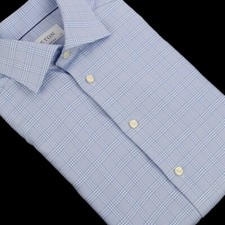 ETON Blue Plaid CONTEMPORARY King Twill Long Sleeve Cotton Dress Shirt 15.5 NWOT