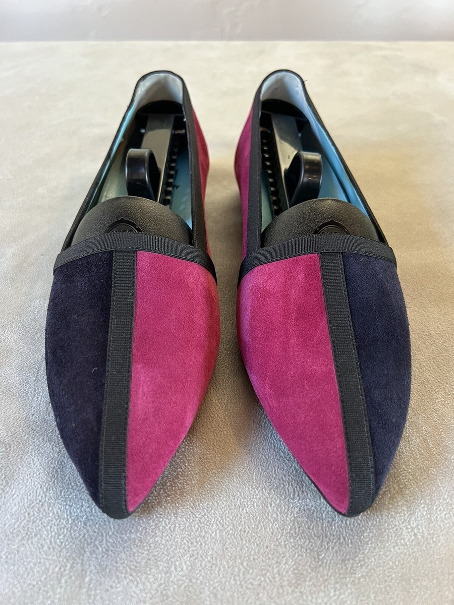 Pas de Rouge Burgundy Navy Blue Suede Ballet Flats Sz 36/5.5 New w/Dust Bag