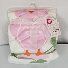 Luvable Friends Pink Bird Plush Cream White Sherpa Backing Baby Girl Blanket NEW
