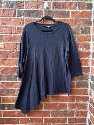 Lane Bryant Womens 22/24 Blue Ribbed Assymetricl Long Sleeve Top
