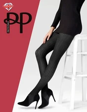 Pretty Polly Velvet Rib Ribbed Soft Opaque Tights  Vertical Stripe Rib