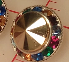 5 Multi Colored Rainbow Gass Rhinestone Shank Buttons Gold Acrylic 7/8" 22mm