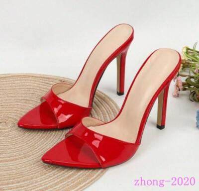 Sexy Women's Faux Leather Open Toe Mules High Heels Sandals Club Casual Slippers