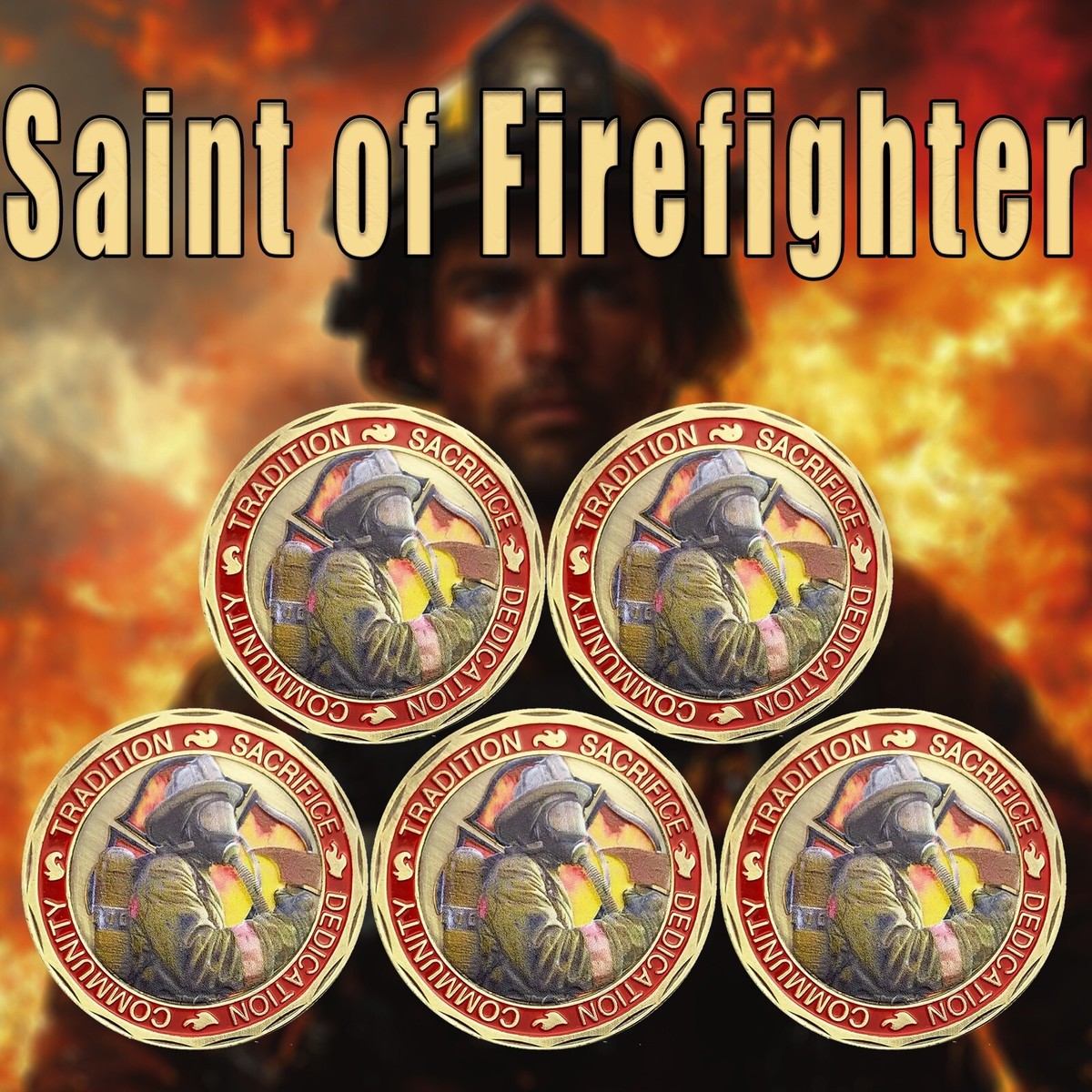 Token Fireman Bronze Firefighter Prayer Tokens 5pc Saint Florian Firefighter ...