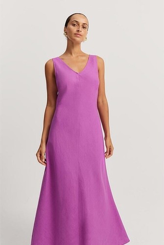 COUNTRY ROAD Vivid Purple Linen Bias Maxi Dress | Size 10 - Picture 4 of 16