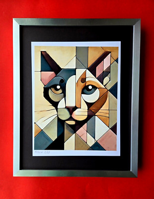 AIDAN FLUX | Hand Signed Original Print Framed LtdED of 69 COA MY GEOMETRIC CAT