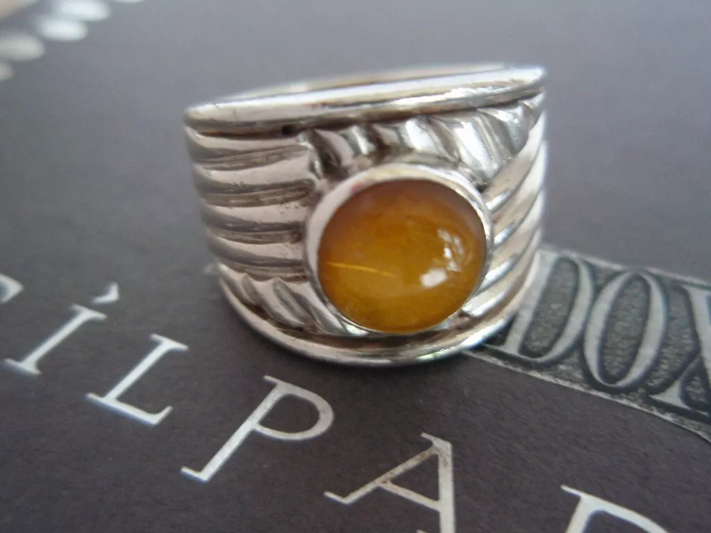 SILPADA RETIRED Chevron Ribbed Sterling Silver 925 Amber Ring Sz 6