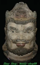 Old China Wood lacquerware Painting 4 Great Heavenly Kings immortals Head Statue