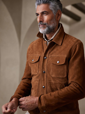 Mens Brown Leather Trucker Jacket Pure Suede Custom Made Size S M L XL 2XL 3XL