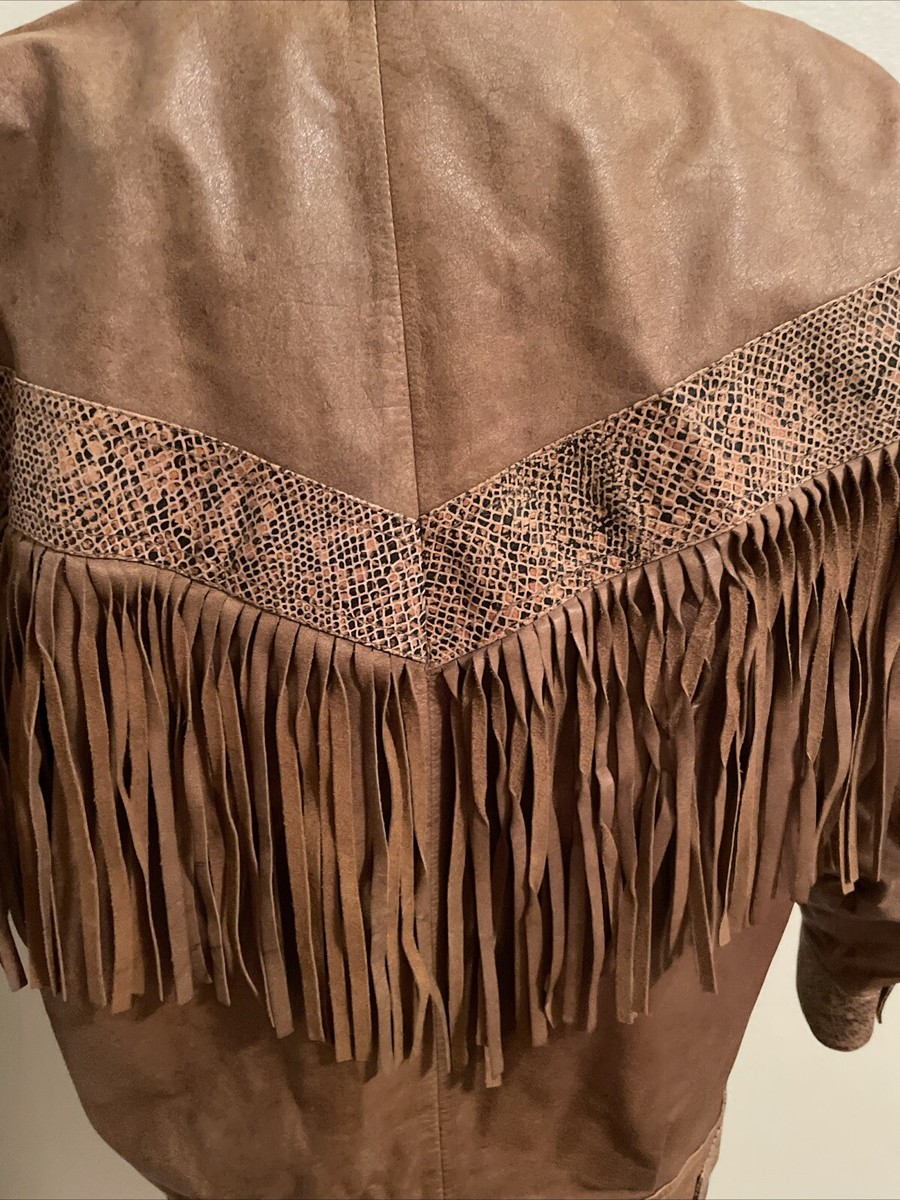 Vintage 80s LAURICE Genuine Brown Leather Fringe Snake Trim Vintage 80s LAURICE Genuine Brown Leather Fringe Snake Trim