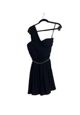 Express Dress Sz 6 Black Chiffon Flowy Party Pleated with Chain Belt
