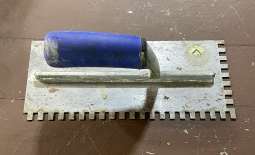 Used Right Handed Square Notched Trowel 1/4” x 1/4” Tile Trowel 4-1/2” X 10 1/2”