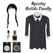 Espeluznante Gótico Familiar Disfraz Para mujeres Elegante Vestido Cosplay Conjunto y Accesorios Lote