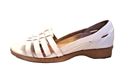 SOFTSPOTS WHITE WOVEN LEATHER OPEN-TOE FLATS CLOSED-BACK FISHERMAN SANDALS  7M