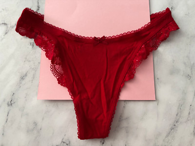 Victoria's Secret Thong Panty Red Cotton Blend High Leg S L XL
