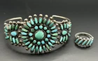 ZUNI STERLING SILVER TURQUOISE HANDMADE Vintage Wire BRACELET & RING Set