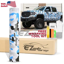 Premium Light Blue Black White Gray Camouflage Desert Vinyl Sticker Wrap Decal