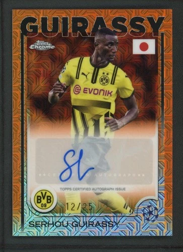 2025 SERHOU GUIRASSY 12/25 AUTO TOPPS CHROME UEFA CHAMPIONS LEAGUE MOJO ORANGE