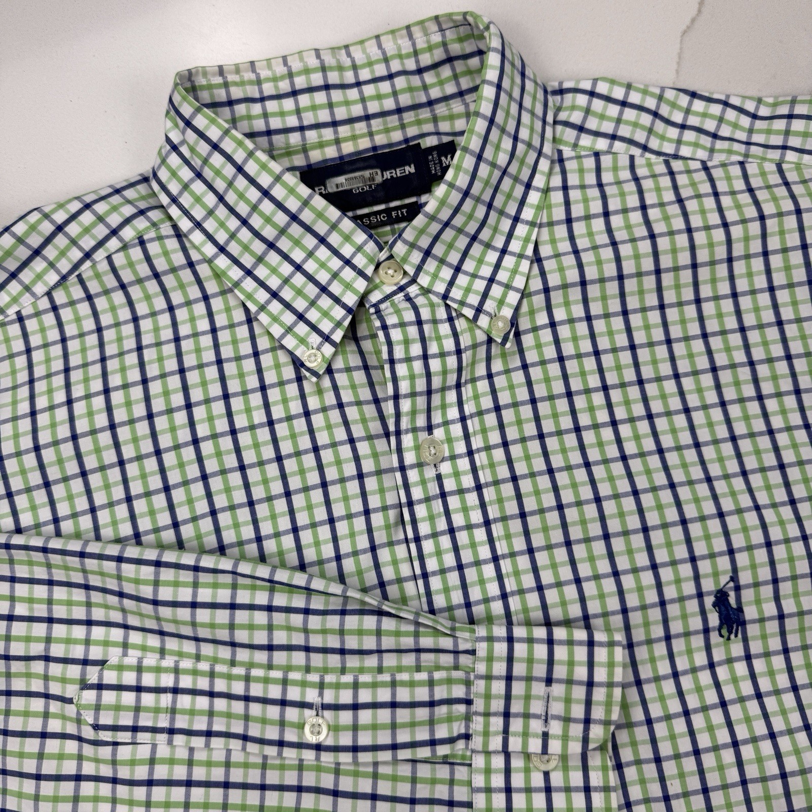 Ralph Lauren Golf Camicia con bottoni Uomo M Blu Verde Plaid Navy Ricamato Pony