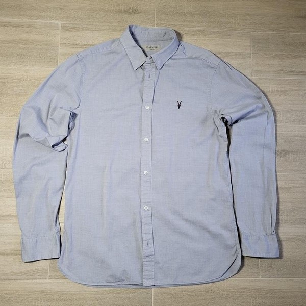 Men AllSaints Shirt Grey Cotton 38 / M / 46 #4X05