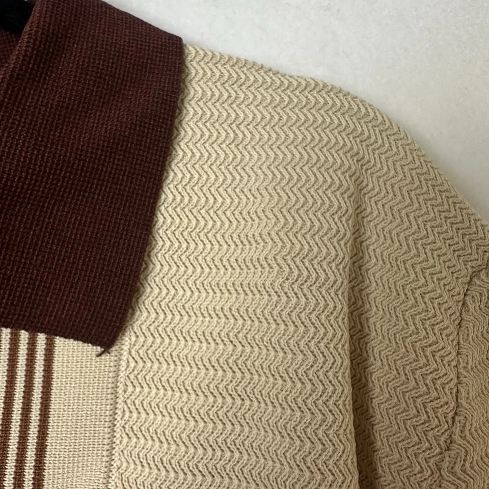 Camisa Paul Jones Tejida a Rayas Botones Talla XL Coastal Grandpa Retro Marrón Tostado Foto 4 de 4