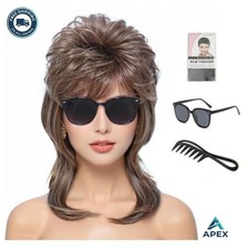 Mullet Wig for Women Men 80s Retro Costume Wig Light Brown Synthetic Wavy