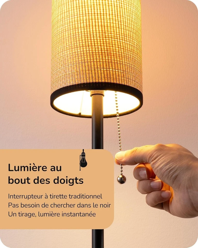 Lampadaire Salon Moderne Noir avec Abat-jour en Corde et Socle Marbre - Photo 3/4