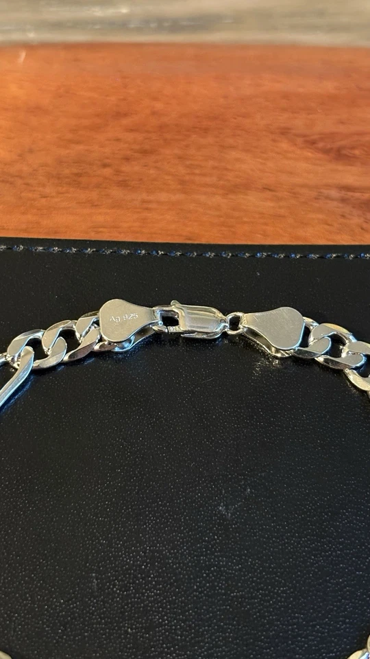 Bold 925 Sterling Silver Figaro Link Bracelet – 9” – 7mm – 15g – Rhodium Finish - Image 3 of 3