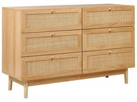 Sideboard 6 Schubladen Kommode Spanplatte Vorderseite Aus Rattan Helles Holz Boh