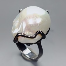 Handmade Natural Baroque Pearl Ring 925 Sterling Silver Size 8 /R434156