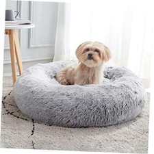 Calming Soft Round Dog  Cat Bed, Anti 20.0"L x 20.0"W x 6.0"Th Light Grey