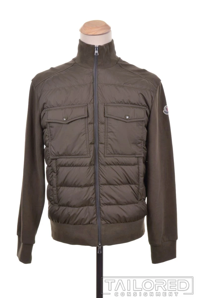 Moncler — MONCLER Felpa Aperta Con Zip Quilted Down Knit Zip Cardigan Jacket Coat - LARGE