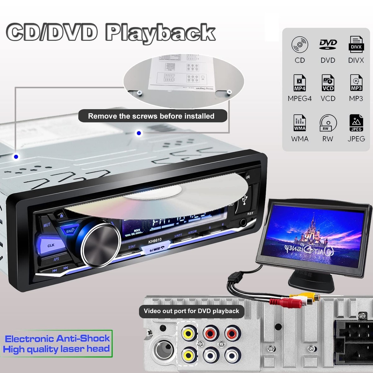 Single Din Car Stereo CD DVD Bluetooth USB Player Audio Receiver