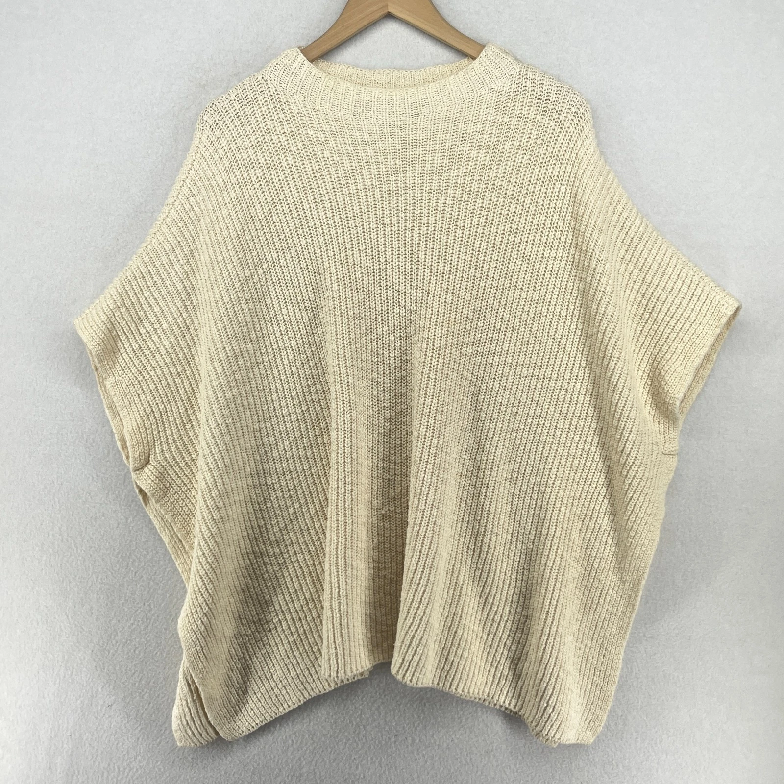 EILEEN FISHER Sweater S/M Organic Cotton Poncho Boxy Crewneck Pullover Off White