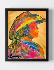 GUAJARDO Original Neo Expressionism Neon Cowgirl 14X11 Canvas Signed Art