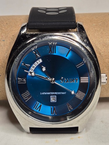 Stauer 43477 3ATM Water Resistant Day Date Blue Dial 43mm Men's Watch Works