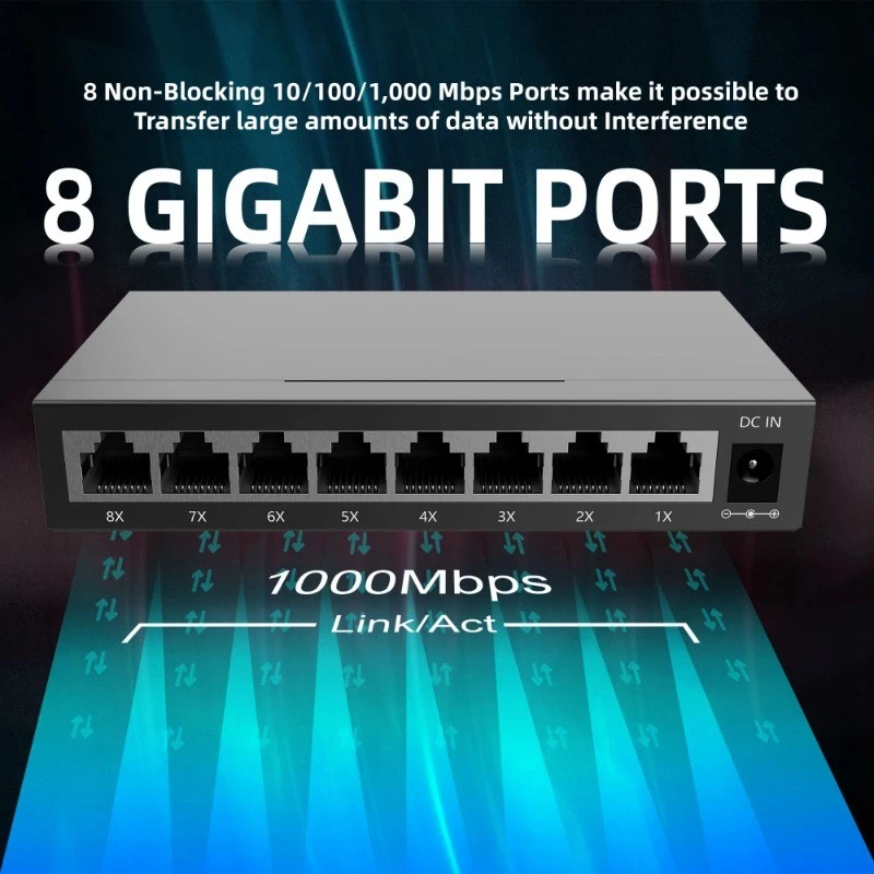 5/8 Ports Gigabit Ethernet Switch 10/100/1000Mbps Internet Splitter Network Hub - Image 3 of 4