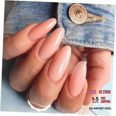 Coral Pink Press on Nails Medium Almond, Neutral Nude Jelly Gel Glue on Nail,