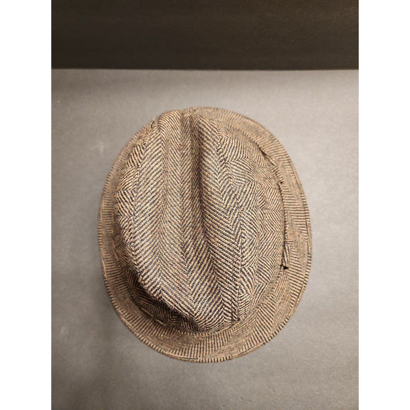 DORFMAN PACIFIC HEADWEAR Men Fedora Hat M Brown Gray Herringbone Tweed Old Money