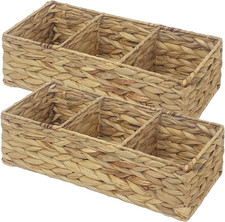 Seagrass Wicker Basket for Toilet Tank Top, 3-Compartment Handwoven Bathroom Org